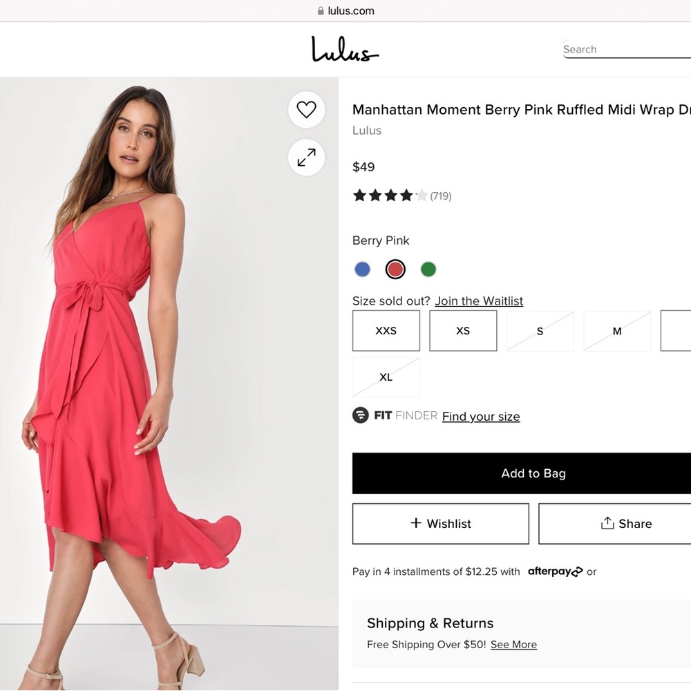 Lulu's XS Berry Pink Ruffled Midi Wrap Dress NEW with tags